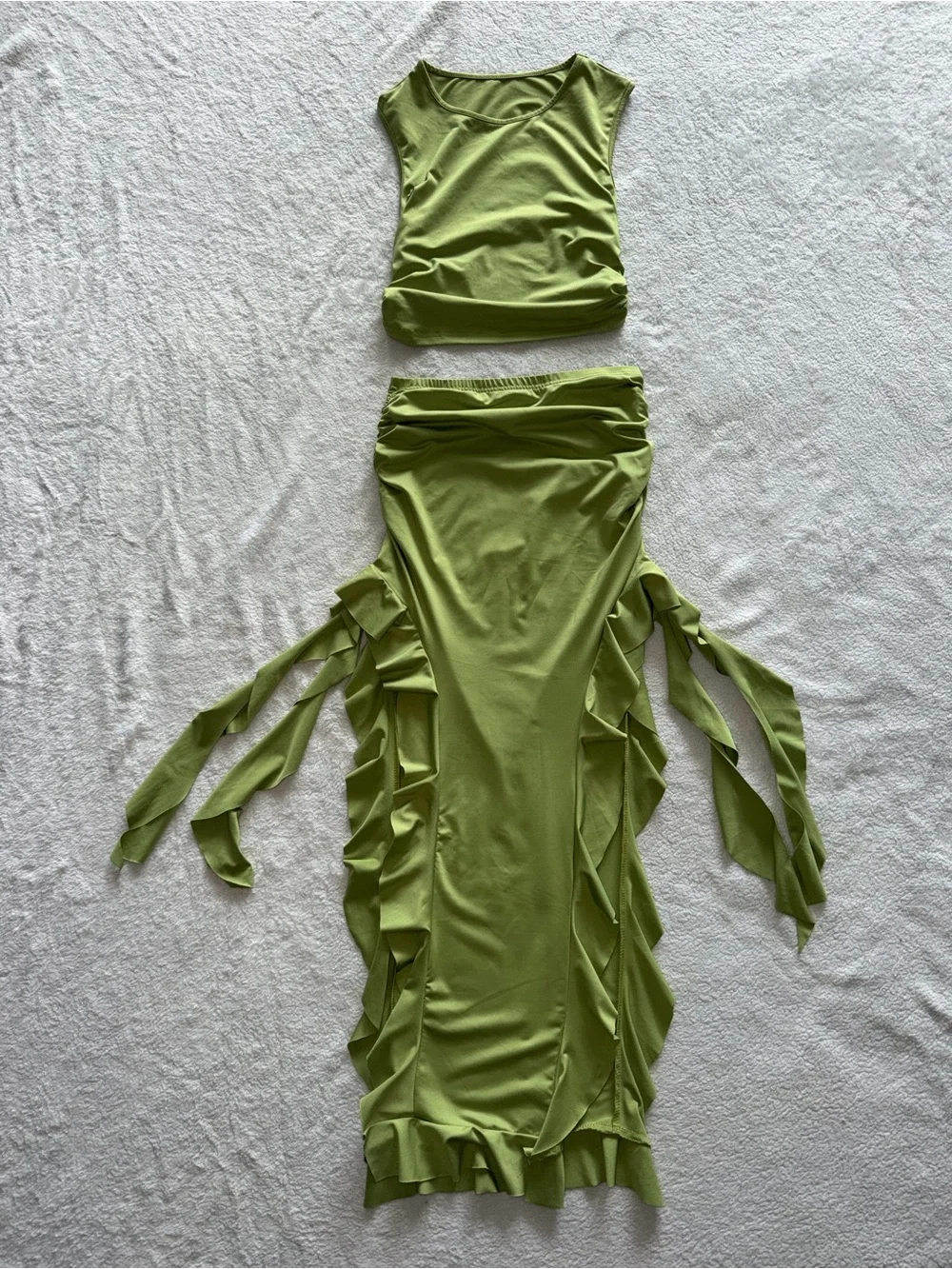 SHEIN Lime Green Ruffled Two-Piece Set